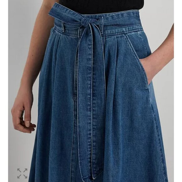 Lauren Ralph Lauren Belted Denim Midi Skirt, Blue - Picture 4 of 9